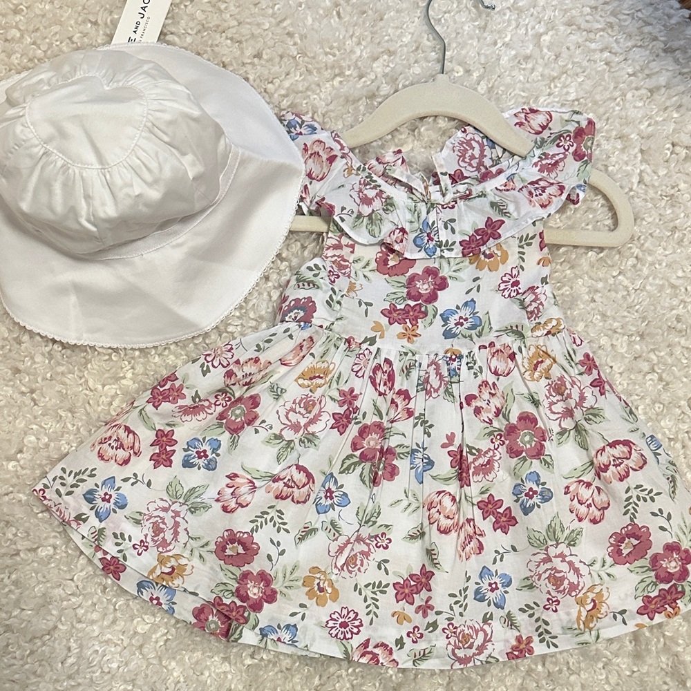 JANIE & JACK Floral Dress and Hat (6-12 Months)